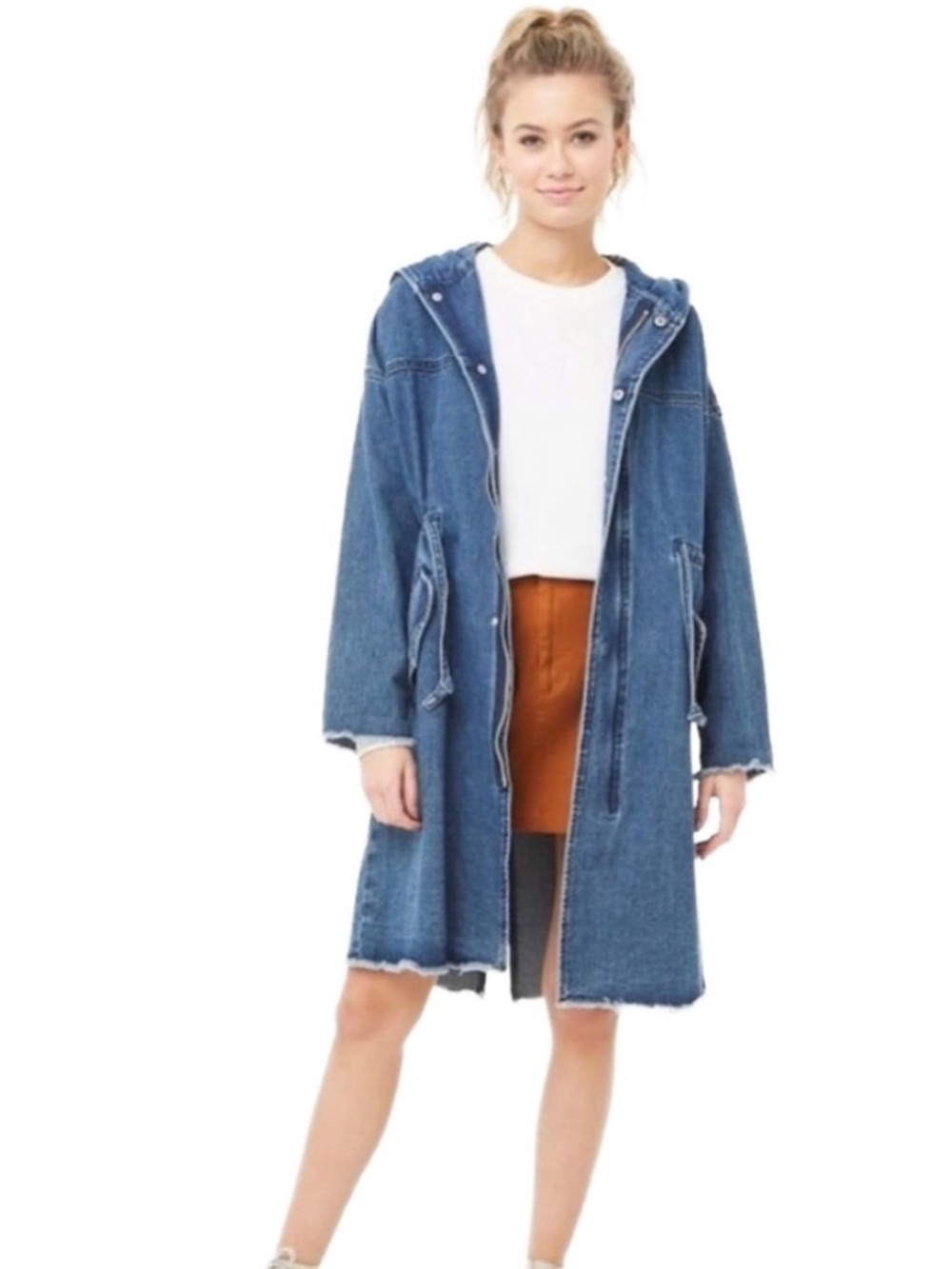 FOREVER 21 WOMEN’S LONG DENIM PARKA - DENIM SIZE LARGE (NEW WITH TAGS) A23